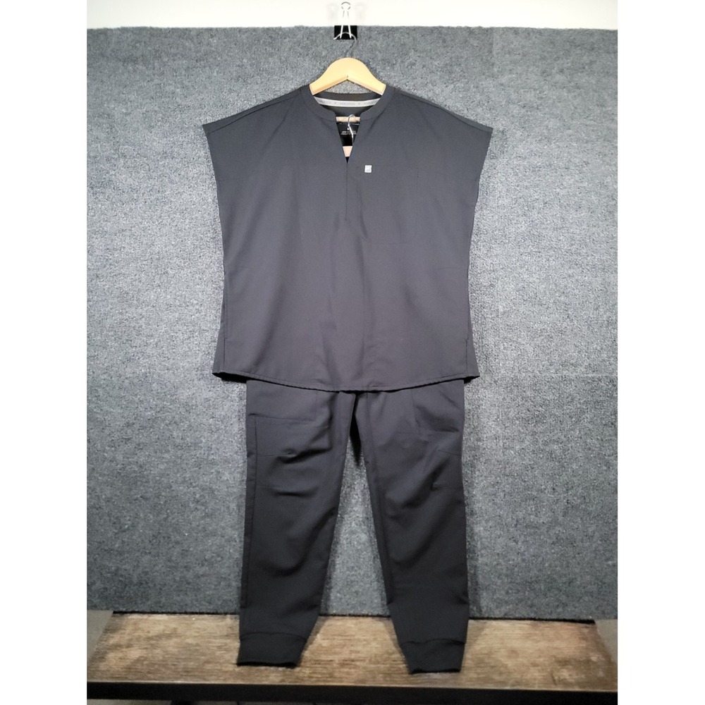 Fabletics Scrub Set Womens XS Black Joggers Sleeveless Top Uniform Drawstrings